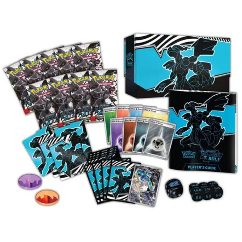 De Black Bolt Elite Trainer Box geopend met Thundurus promo kaart en alle inhoud