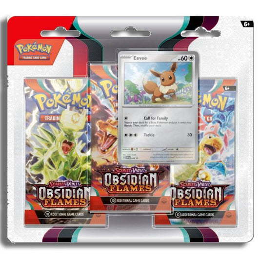 3 pack blister Obsidian Flames met een Eevee Promo kaart