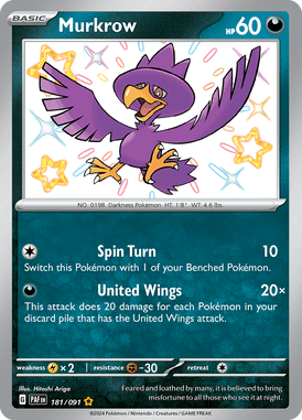 Paldean Fates - 181/091 - Murkrow - Shiny Pokemon kaarten Kopen - LuiopZondag TCG Store Assen